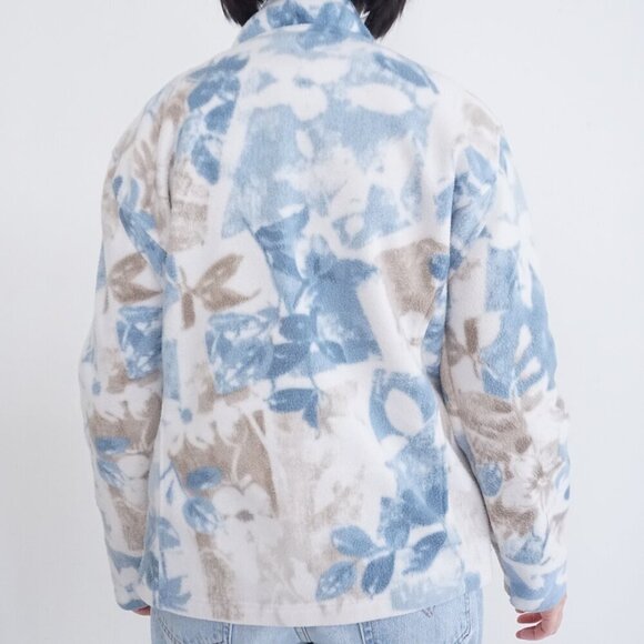 Alfred Dunner White Blue Floral Fleece Outdoor Zip Up Sweater Xl - Picture 3 of 11